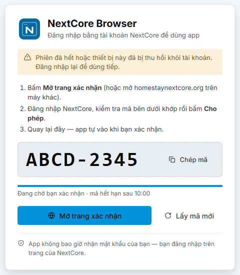 Máy bị thu hồi — app về màn Đăng nhập kèm lý do