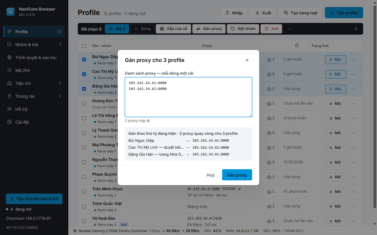 Gán proxy — xem trước cách gán