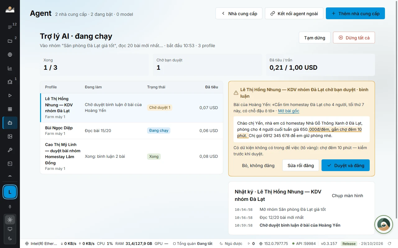 Đang chạy: bảng profile và thẻ chờ duyệt hiện nguyên văn bình luận, dữ kiện ngoài đề tô vàng